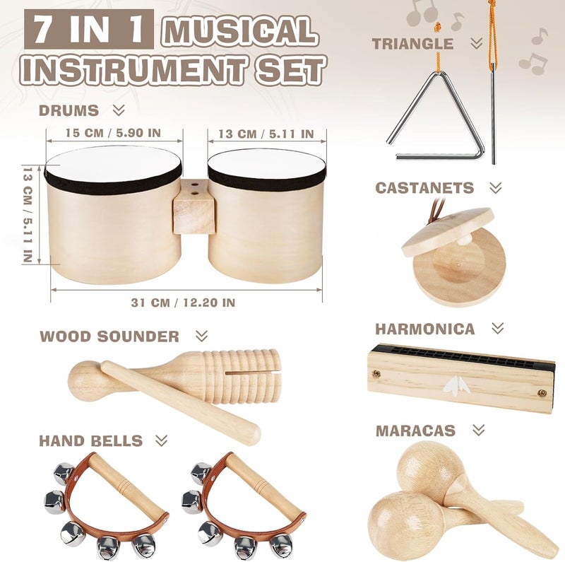 Vanplay Kids Drum Set - Toys for 2 3 Year Old Boy Gifts, Musical Instruments for Toddler 2-4, Birthday Gifts for 3 4 Year Old Girls, Wooden Montessori with Bongo Drum for Kids Age 2 3 4 5 6 - Image 2